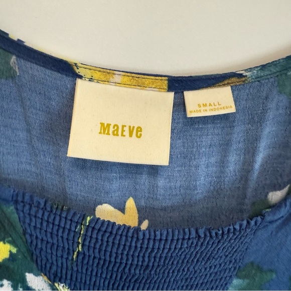 Anthropologie MAEVE Evaline Blue Floral Short Cap Sleeve Dress Smocked S Small - Picture 7 of 10